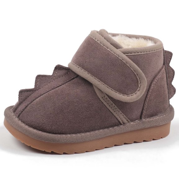 BABAYA Toddler Suede Winter Snow Boots Little Kids Faux Lined Ankle Boots Warm Cold Weather Shoes for Boys Girls Dinosaur Decor