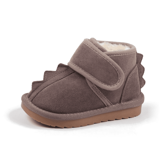 BABAYA Toddler Suede Winter Snow Boots Little Kids Faux Lined Ankle Boots Warm Cold Weather Shoes for Boys Girls Dinosaur Decor
