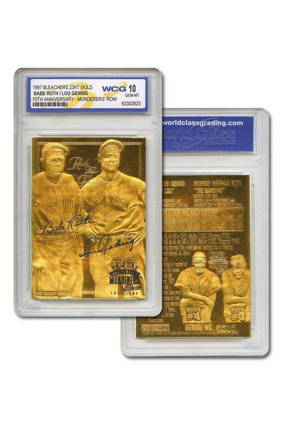 Babe Ruth & Lou Gehrig NY Yankees Murderer's Row 23KT Gold Sculpted Baseball Card Graded Gem Mint 10