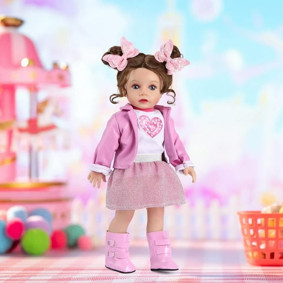 BABESIDE 16 Inch American Fashionable Cute Girl Doll with Sequined Skirt, Boots, Soft Hair & Delicate Features, Accessories Kit for 3+ Year Old Girls, Ideal Gift for Role Play