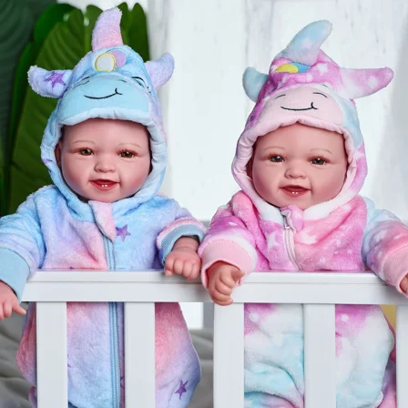 BABESIDE 17 Inch Lifelike Baby Dolls Twins Newborn Boy Girl Soft Vinyl Real Life Baby Dolls with Clothes and Toy Gift for Kids Age 3+