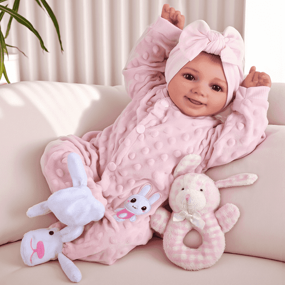 RSG Reborn Baby Dolls - 17Inch Cute Soft Cloth Body Baby Dolls Toy, Poseable Smiling Real Life Baby Dolls with Complete Accessories for 3+ Years Old Gifts