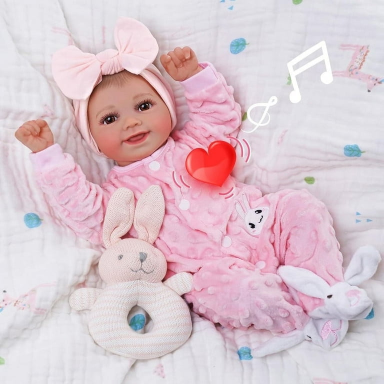 BABESIDE 17 Inch Reborn Baby Doll Brown Eyes Girl with Heartbeat