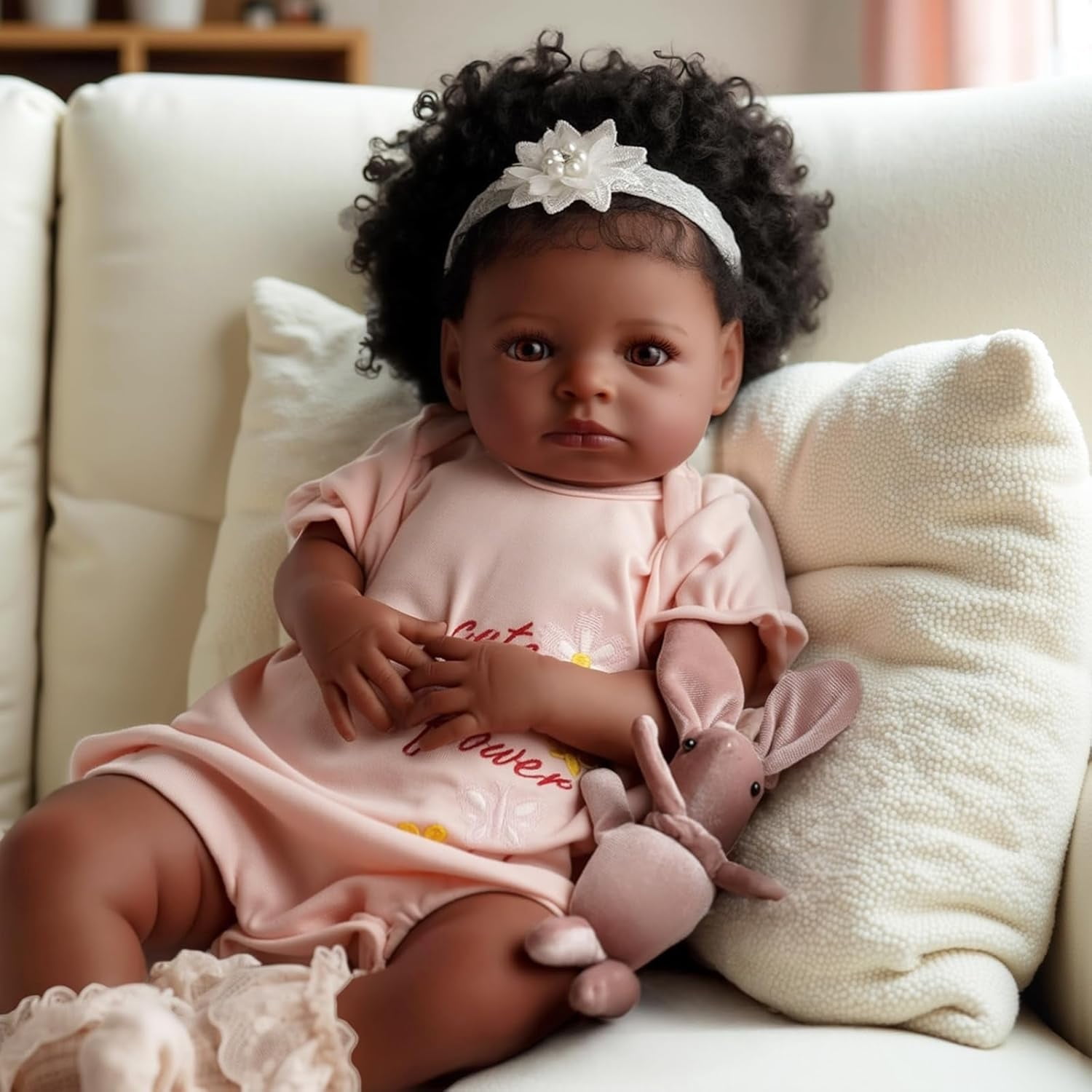 BABESIDE 20 Inch Lifelike Reborn Baby Dolls Black Girl Girl Real Life Baby Girl Dolls Soft Vinyl and Cloth Body with Gift Box for Kids Age 3+