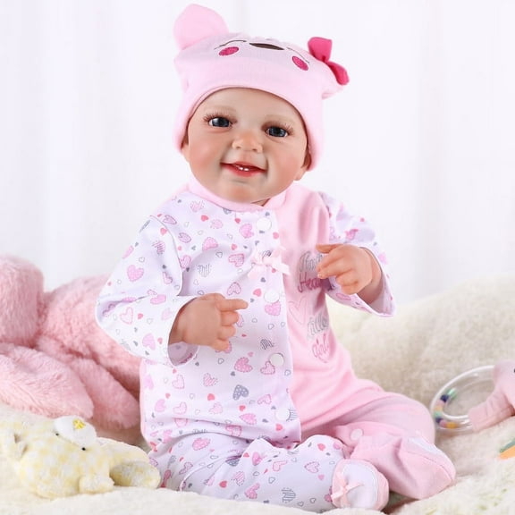 RSG 20 Inch Lifelike Reborn Baby Doll with Open Eyes Smiling Soft Cloth Body for Kids Gift Age 3+