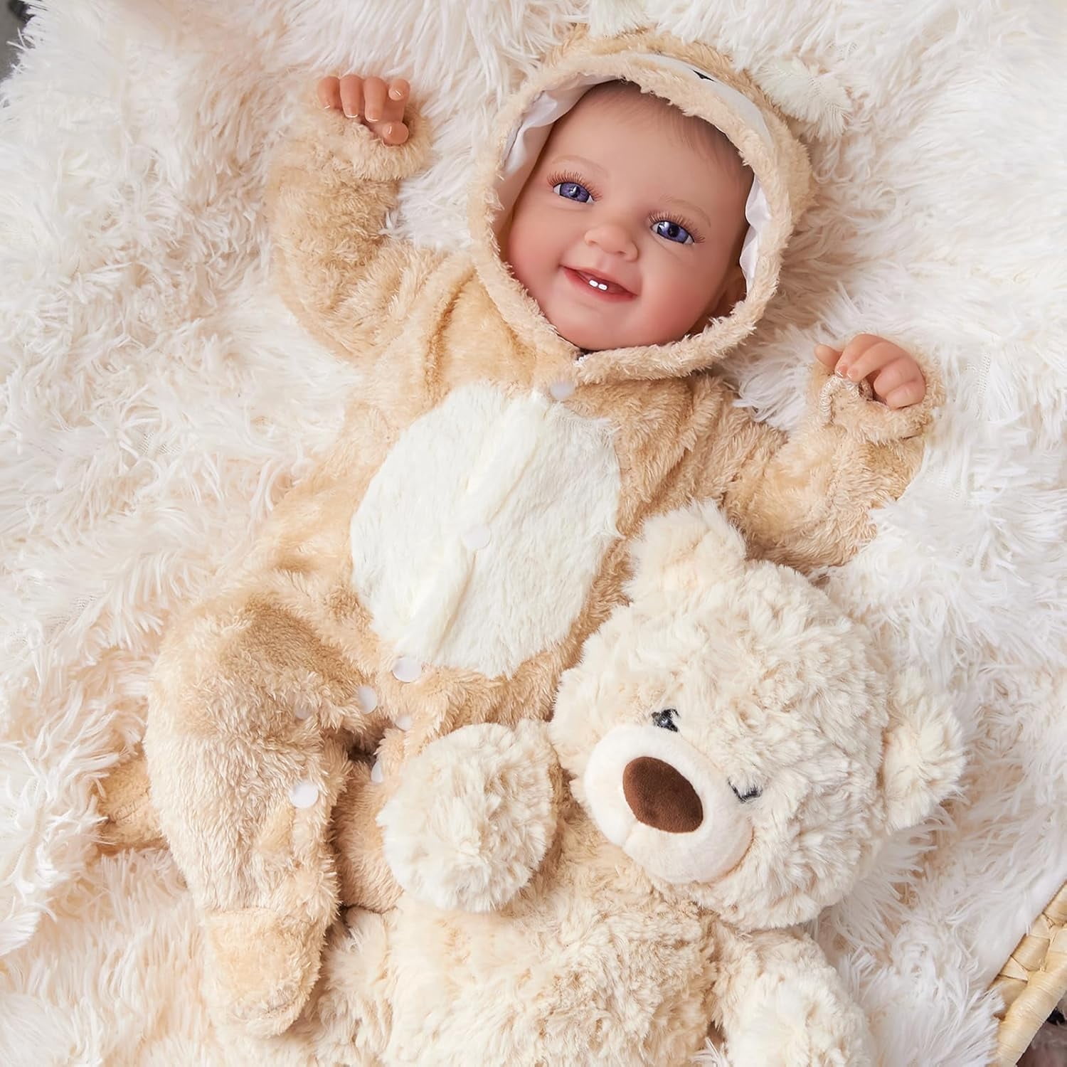 BABESIDE 20 Inch Reborn Dolls Soft Vinyl Doll Newborn Doll Boy Poseable Smiling Dolls with Soft Cloth Body