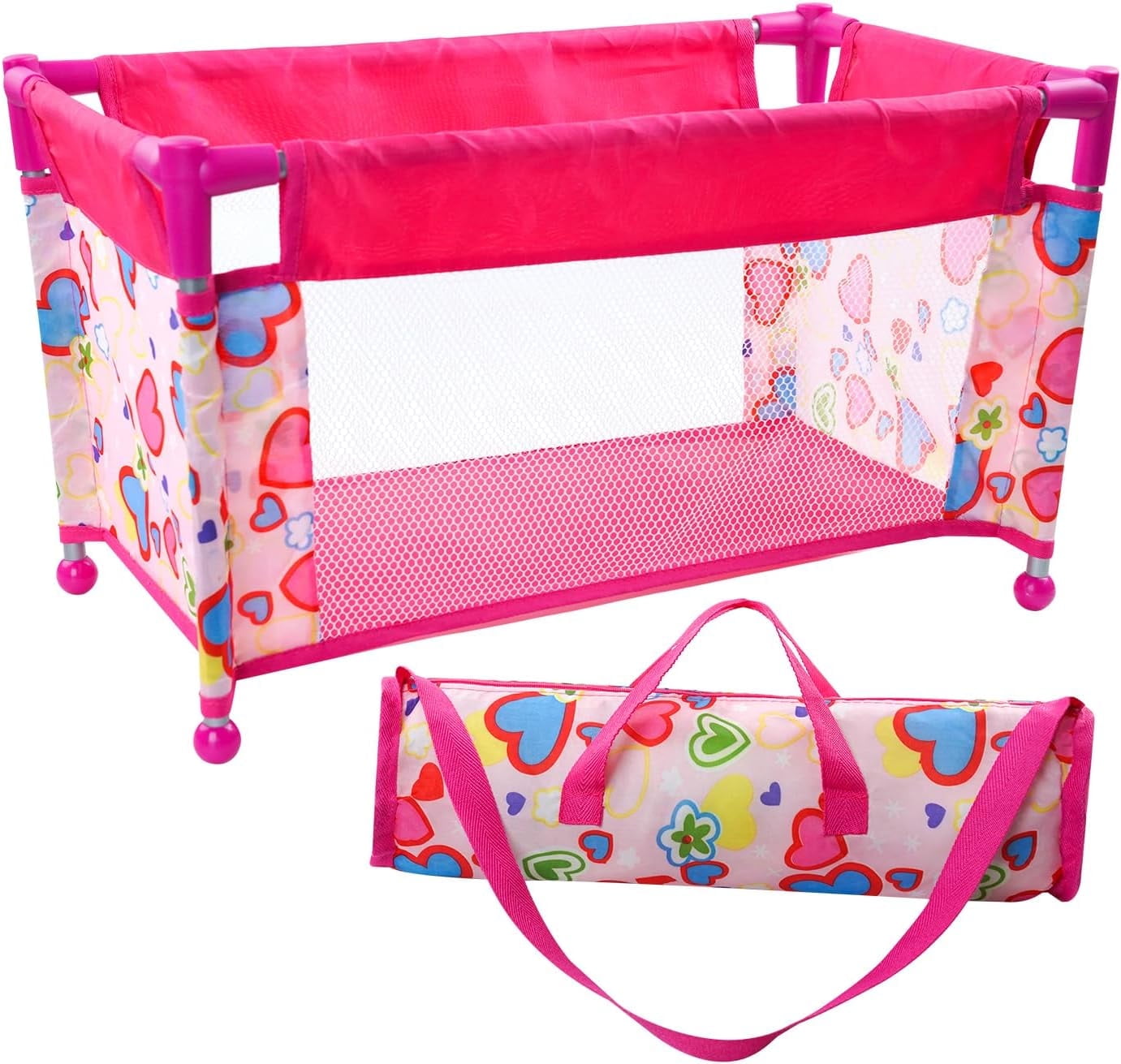 BABESIDE Foldable Doll Cribs with Storage Bag for 17-22", Pink