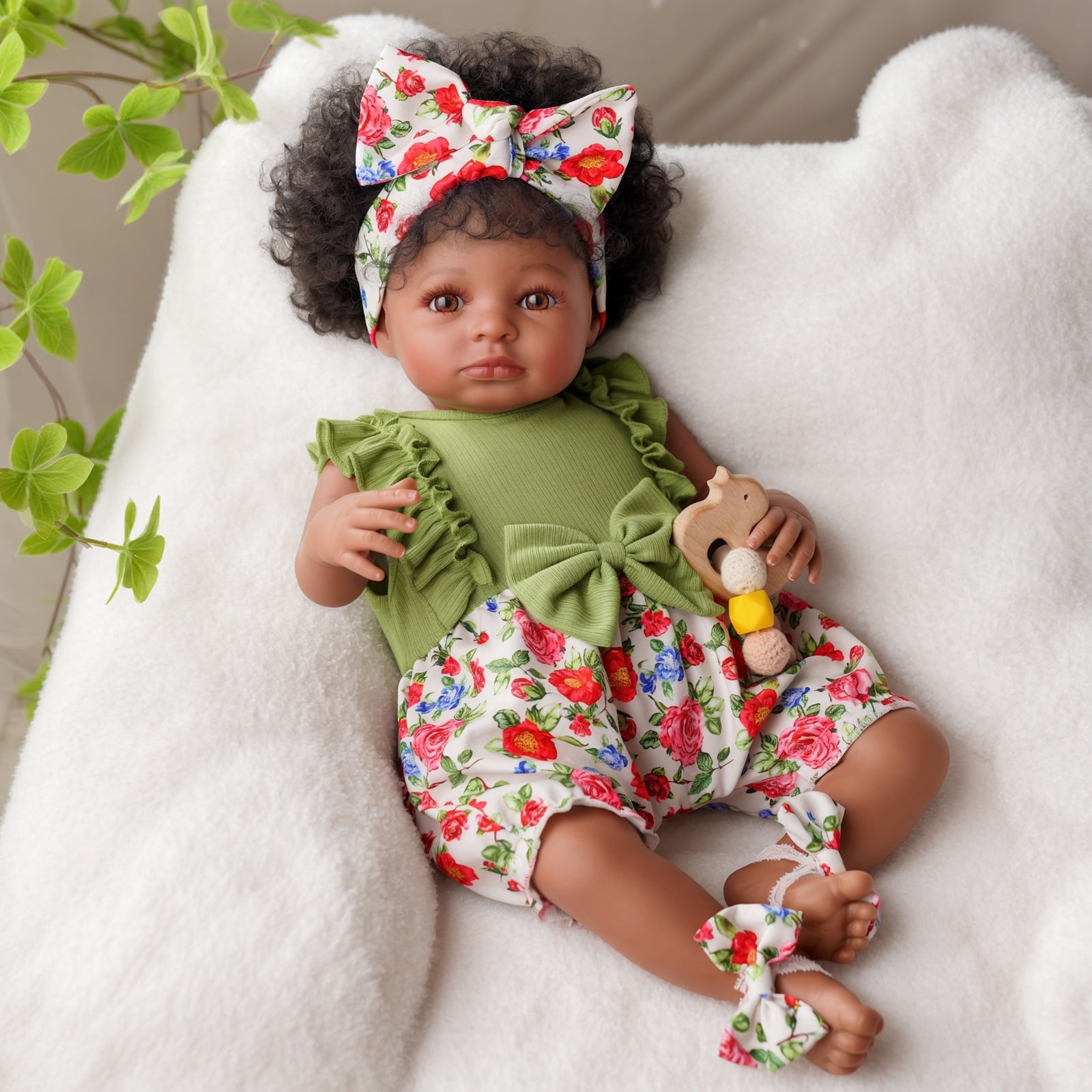 BABESIDE Reborn Dolls Black -20Inch -Soft cloth Body & Curls -Newborn Dolls African American Dolls Cloth Body with Gift Box for Kids