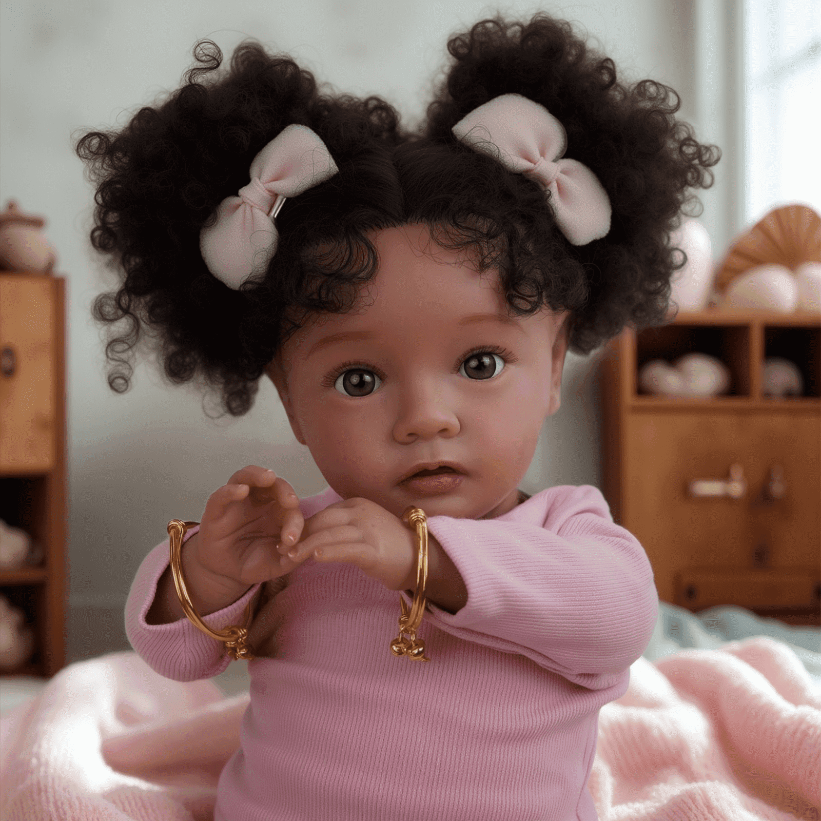 BABESIDE Lifelike Reborn Baby Dolls Daisy,20 Inch with Soft Cloth Body Vinyl Baby Dolls Pink Mood African American Princess Girl with Accessories Gift Box for Kids 3+