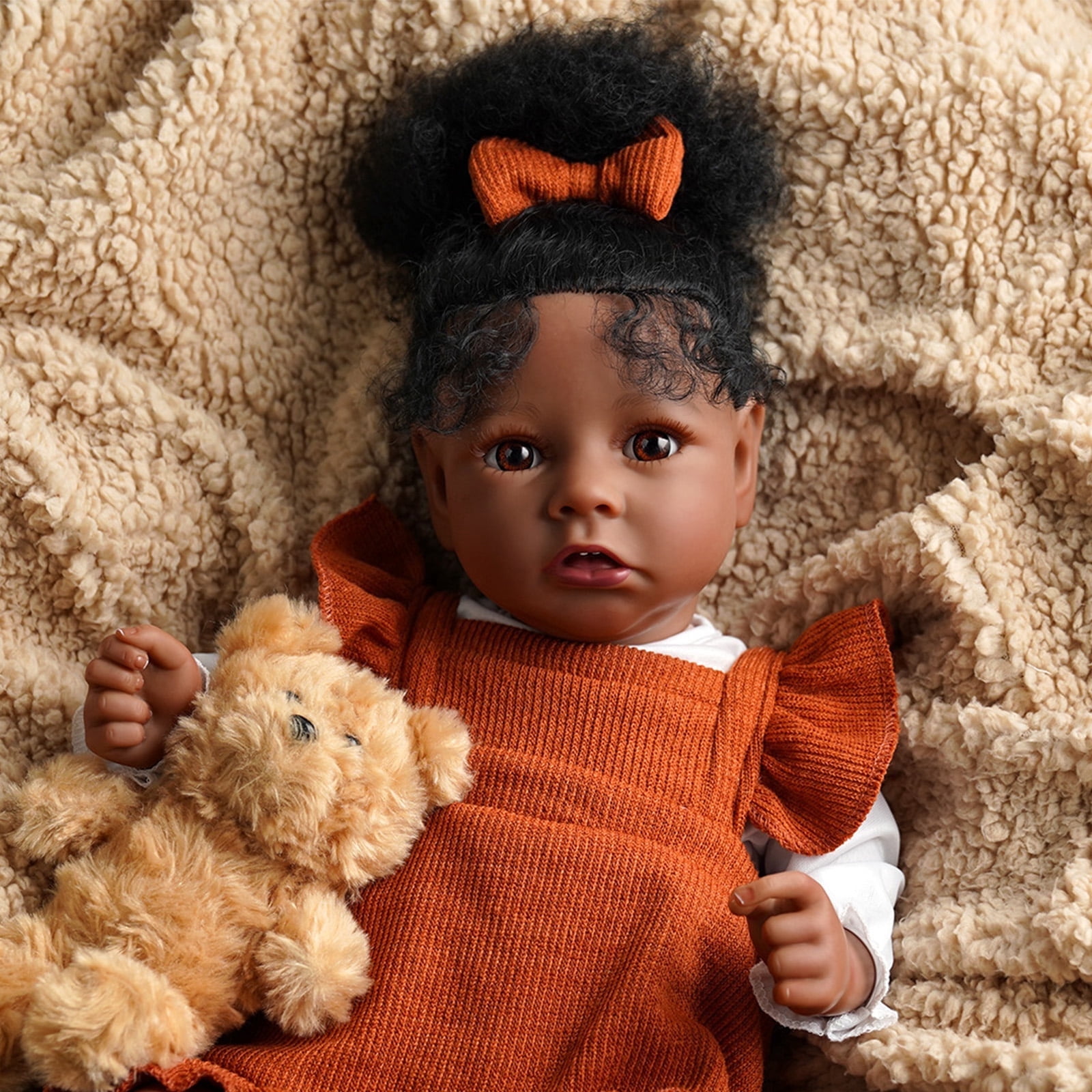 BABESIDE Reborn Dolls Black with Soft Cloth Body African American-Girl Doll 20 Inch Best Birthday Gift Set and Toy Accessories Gift for Kids Age 3
