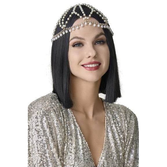 BABEYOND 1920s Crystal Cap Headpiece Rhinestone Head Chain Roaring 20s Great Gatsby Hair Accessories for Art Deco Party