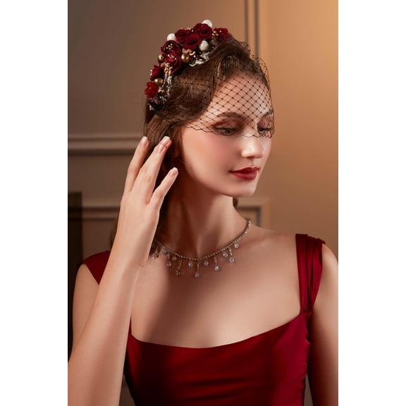 BABEYOND 1920s Fascinator Mesh Flower Pearl Veil Headband Bridal Wedding Tea Party Fascinator Veil for Women