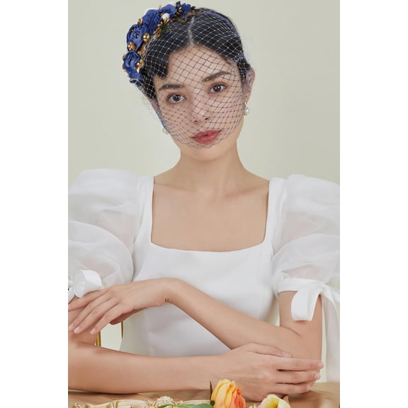BABEYOND 1920s Fascinator Mesh Flower Pearl Veil Headband Bridal Wedding Tea Party Fascinator Veil for Women