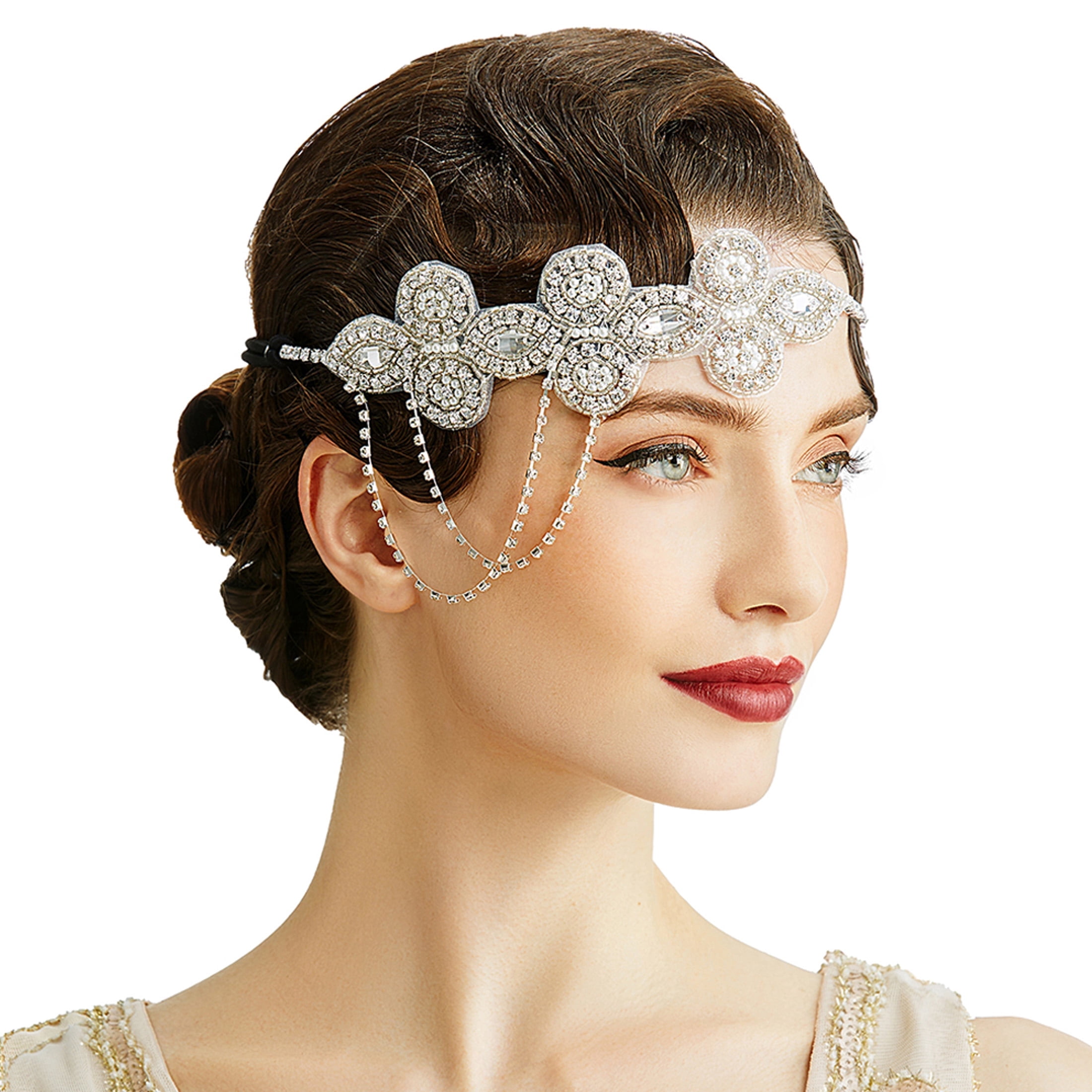 1920s Gatsby Flapper Headpiece - Crystal Roaring 20s Turban With Hair Clip