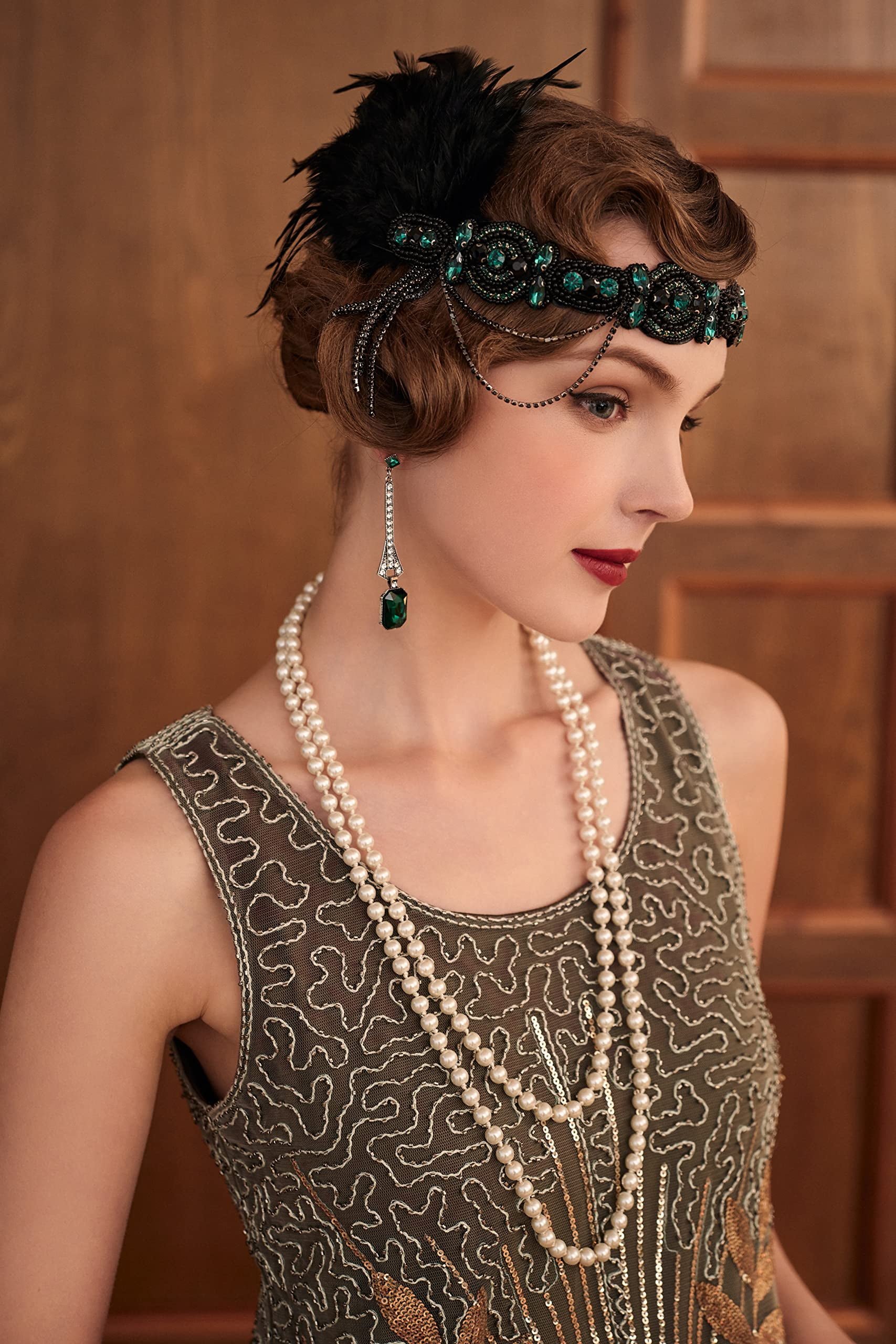 Roaring 20s Green Flapper Headband Vintage 1920s Headband Flapper Headpiece  With Diamante Embellishment-, image size:1707x2560