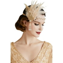 BABEYOND Art Deco 1920's Flapper Great Gatsby Inspired Leaf Medallion Pearl Headband Black Feather