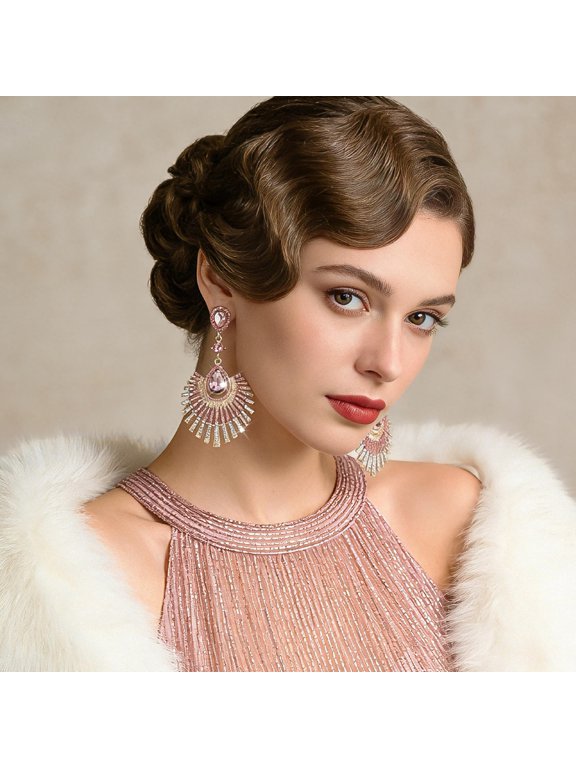 Art Deco Antique Dangle Earring Vintage Rhinestone Statement Earrings Flapper Gatsby Prom Wedding Bridal Accessories