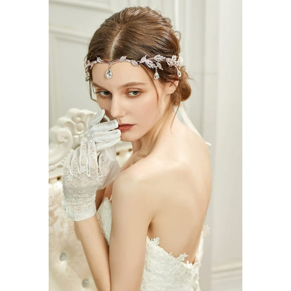 BABEYOND Crystal Leaf Wedding Diadem Headband Bridal Bridesmaid Forehead Band Rhinestone Bridal Tiara Crown with Gift Box
