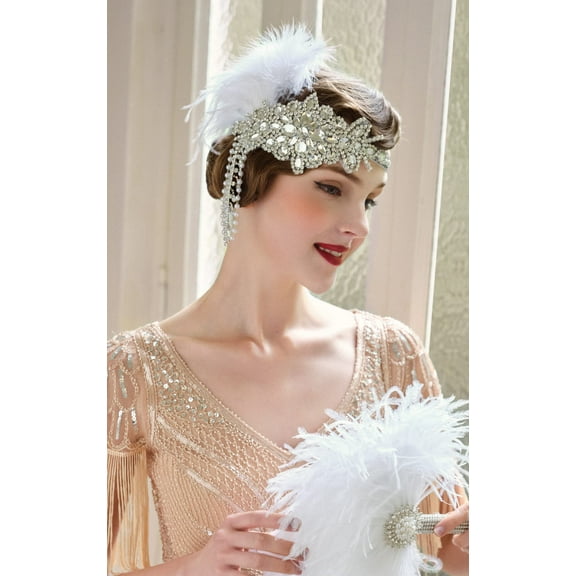 BABEYOND Women’s 1920s Headband Flapper Feather Headpiece with Chain Roaring 20s Gatsby Themed Party Hair Accessory