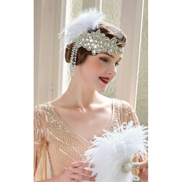 Flapper Feather Headband 1920s Gatsby Showgirl Hairpiece One Size Amazon.com: BABEYOND 1920s Flapper Headpiece 20s Carnival  main image 4