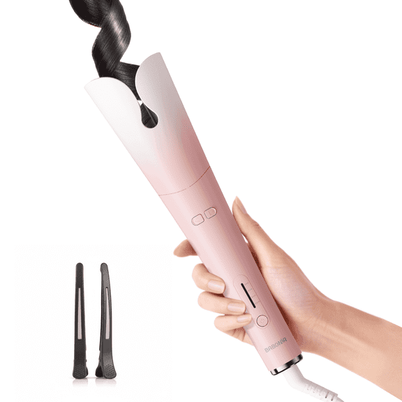 BABONIR 1.25'' Automatic Curling Iron for Beginners - 3 Temp, 2-Way Rotation, Anti-Scald, 500M Ionic, Dual Voltage, Pink