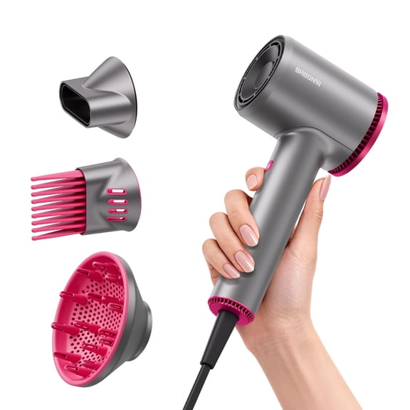 BABONIR 1875W High-Speed Hair Dryer, 110000 RPM Motor for Fast Drying, Ionic & Plasma Tech for Frizz Control, with Diffuser+Concentrator+Comb Nozzle, 5 Heat/2 Speed, Cool Shot, Compact Lightweight fo