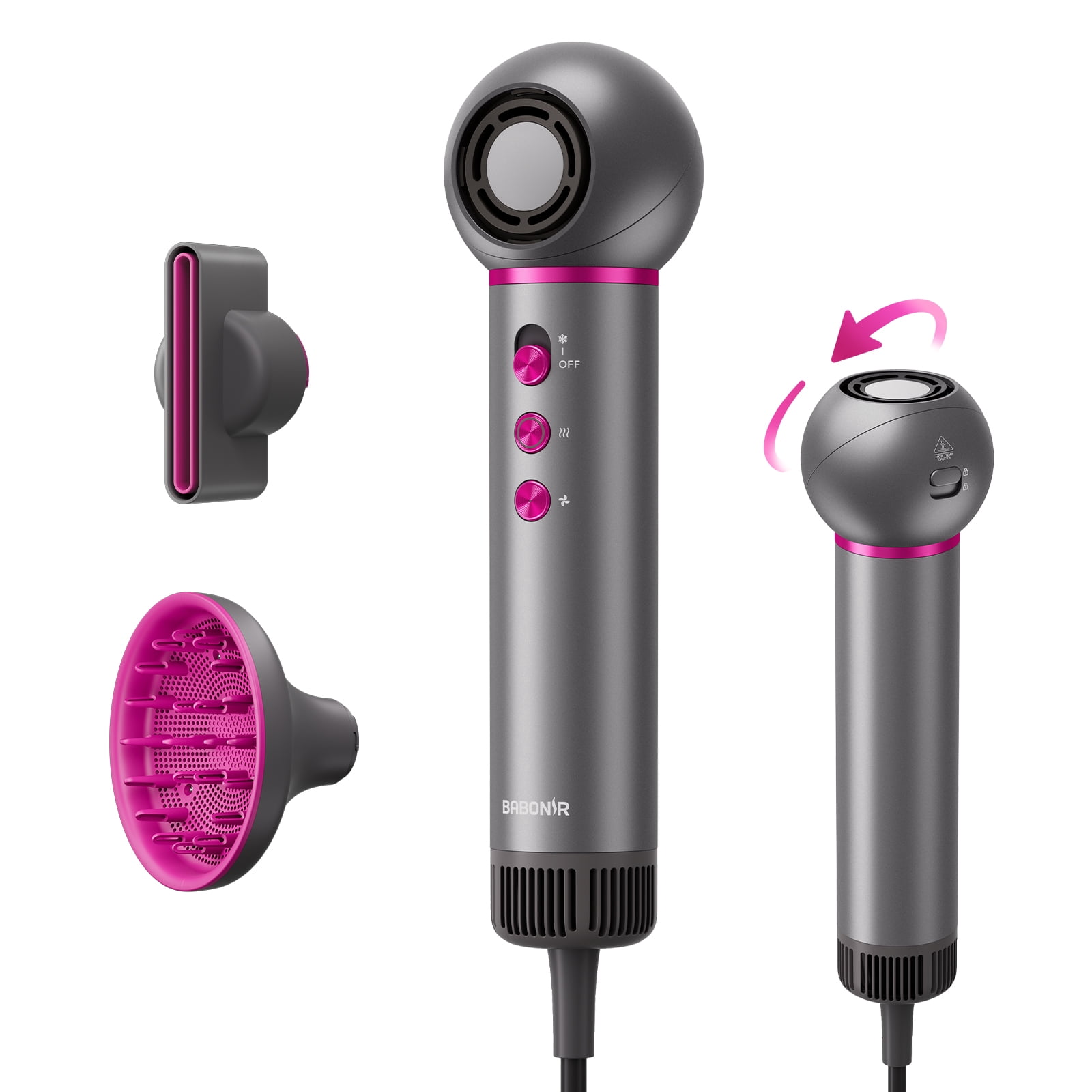 BABONIR High-Speed Hair Dryer 110000 RPM - Lightweight Compact With Diffuser Concentrator Rotatable Head Cool Shot For Home Travel