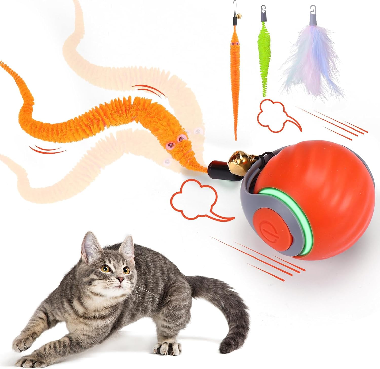 BABORUI Interactive Cat Toy Ball - Automatic Interactive Cat Toys for Indoor Cats with 3 Tails, 2 Speeds Rechargeable Cat Enrichment Toys for Small/Medium/Large Cats to Keep Them Busy(Blue)