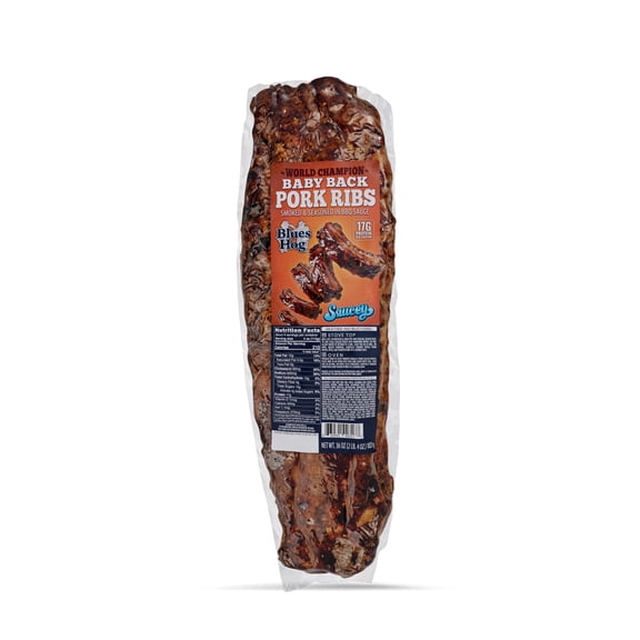 Blues Hog Baby Back Style Sauced Pork Ribs, Hardwood Smoked, 36 oz.
