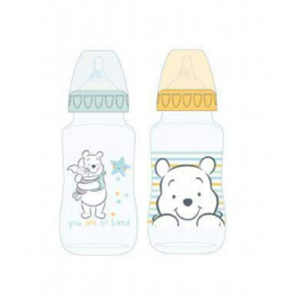 BABY BOTTLE 2 PACK - UNISEX WIDE - WINNIE THE POOH -YELLOW GREEN - 11oz BPA FREE