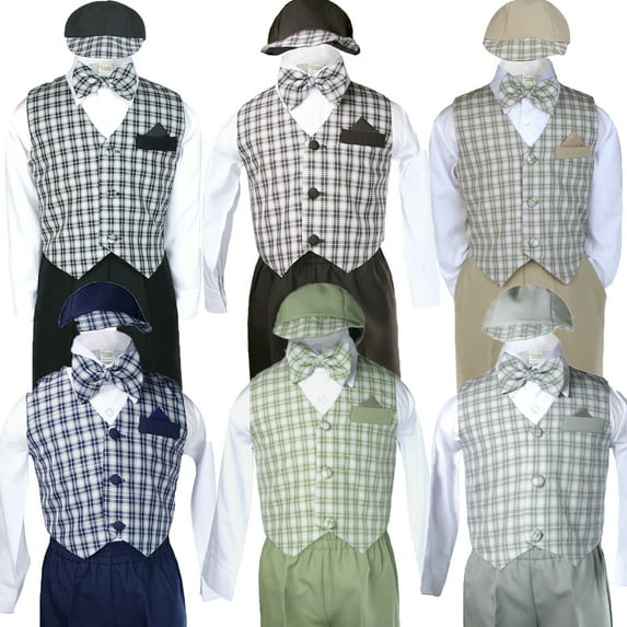 BABY BOY KID TODDLER GINGHAM EASTER WEDDING FORMAL LONG SLEEVE VEST SET SM-4T