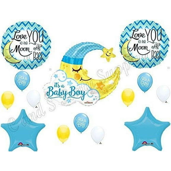 BABY BOY MOON shower Balloons Decoration Supplies Nursery Rhyme Diddle Stars