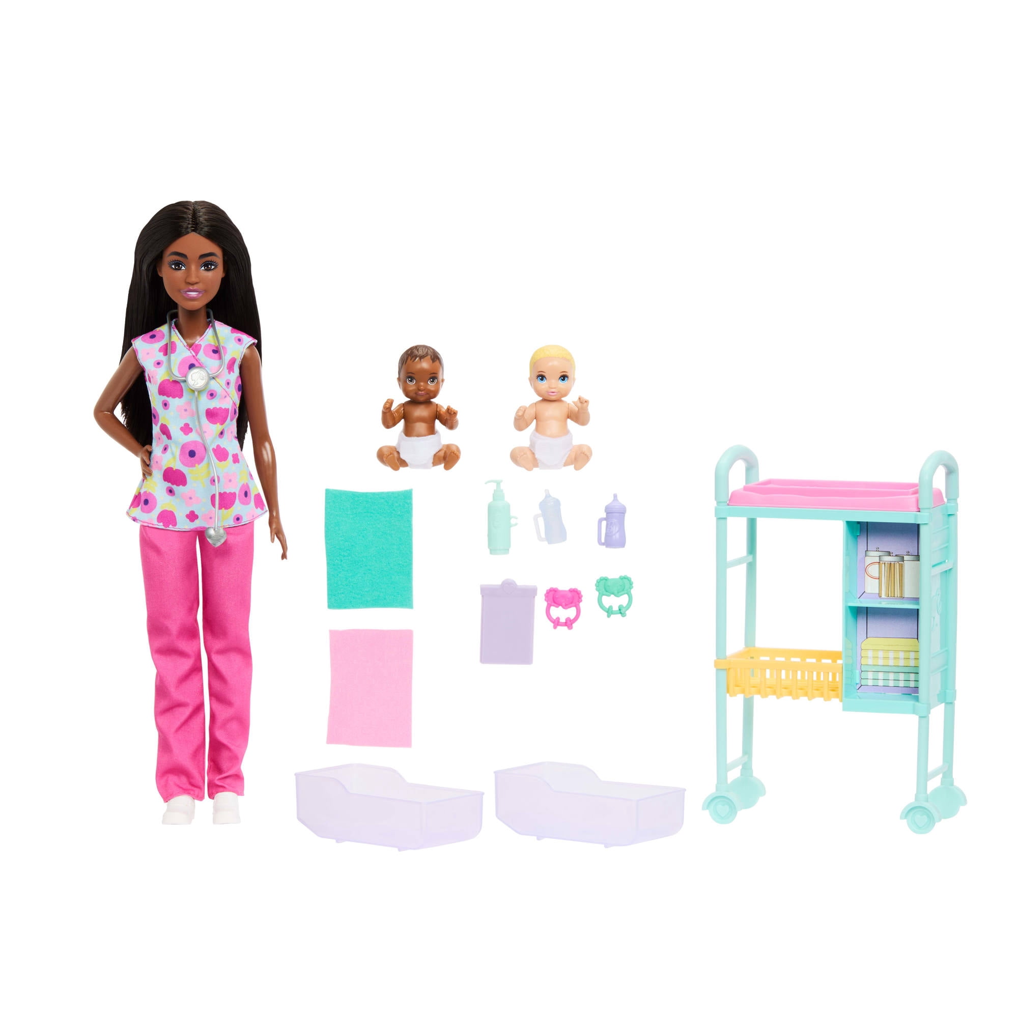 Barbie Careers Baby Doctor Playset with Brunette Fashion Doll, 2 Baby Dolls, Exam Table & Accessories