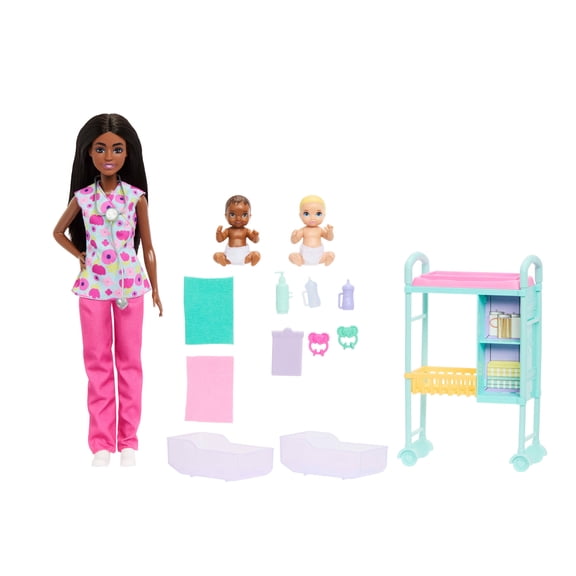 Barbie Careers Baby Doctor Playset with Brunette Fashion Doll, 2 Baby Dolls, Exam Table & Accessories