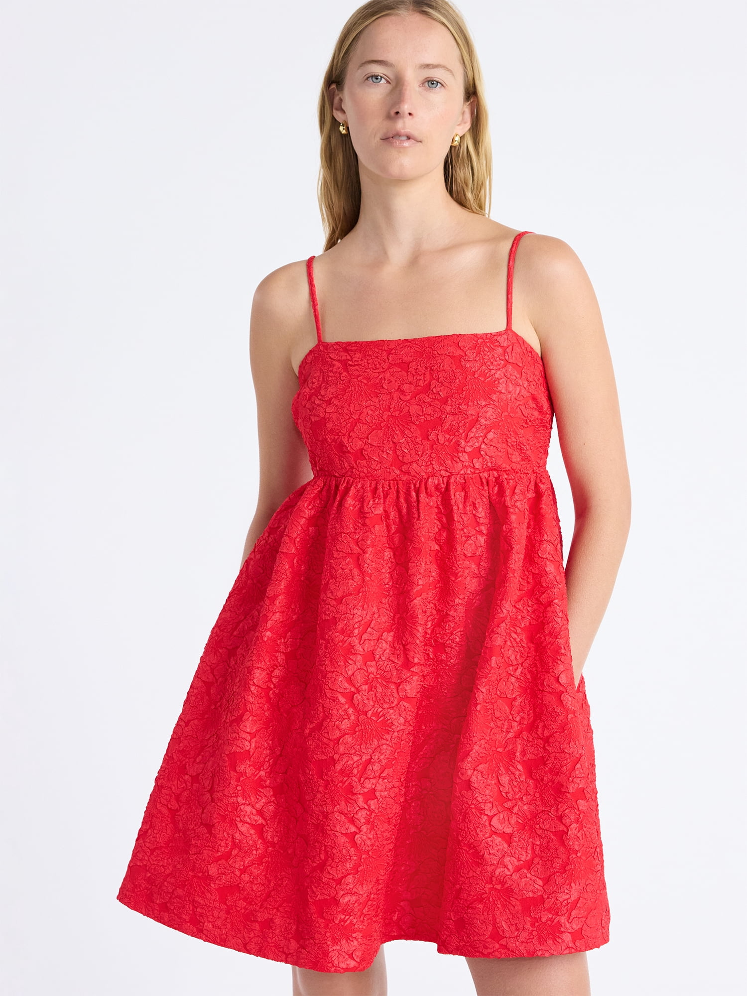Free Assembly Women's and Women's Plus Sleeveless Lace Babydoll Dress with Pockets, Size XS-4X