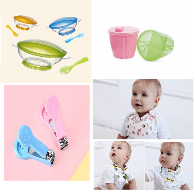 BABY ESSENTIALS BUNDLE - BURP NAIL CLIPPER MILK AND FEEDING BOWL