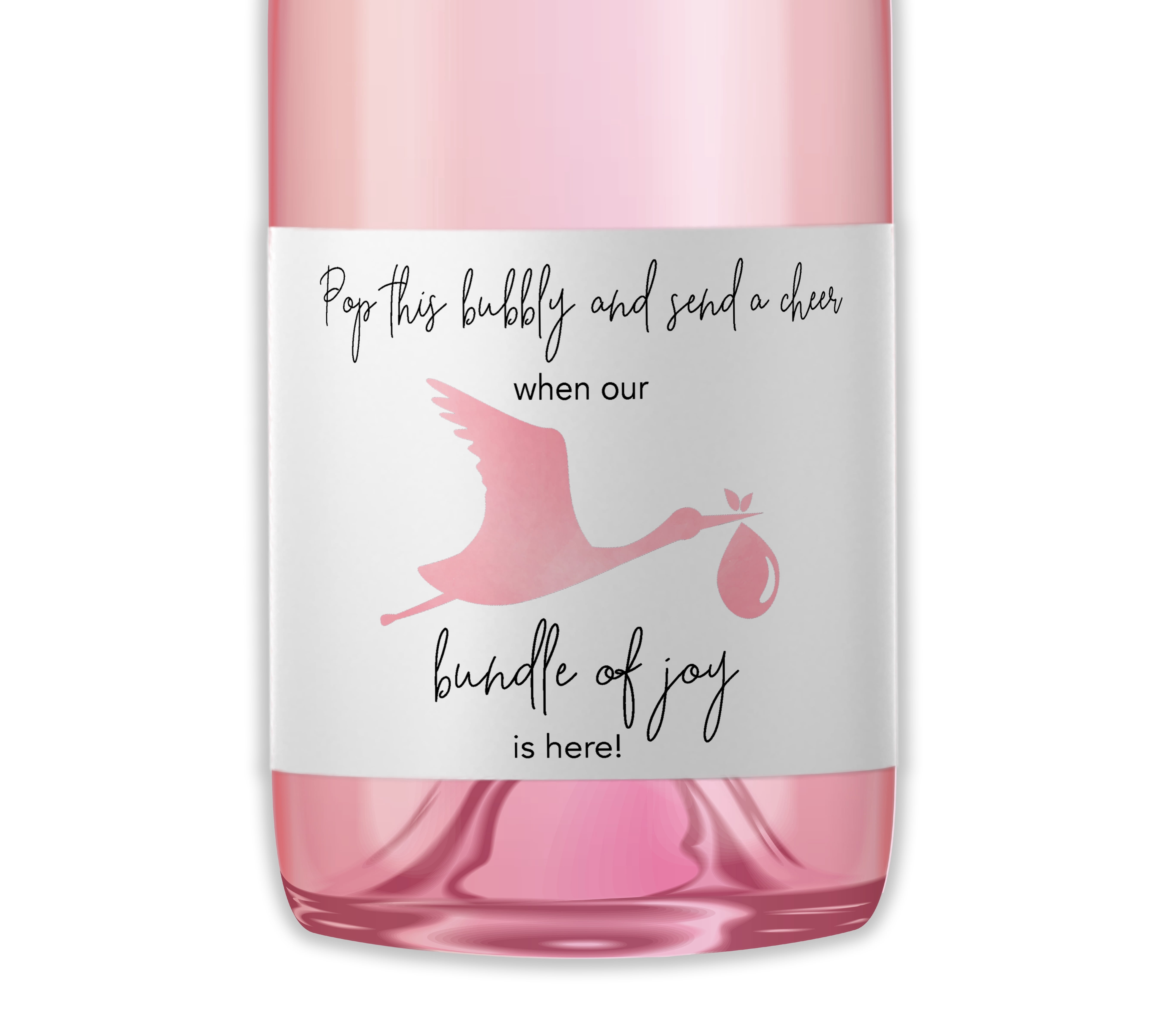 Ready To Pop Champagne Labels - Set Of 18 Pink Floral Baby Shower Bottle Labels