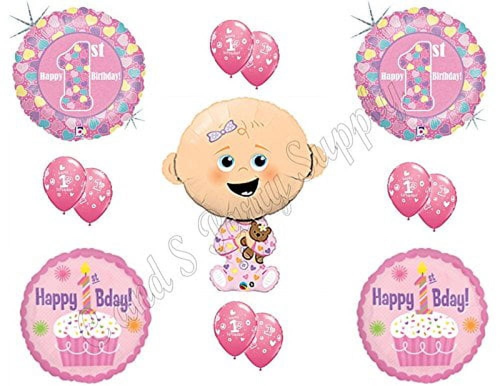 BABY GIRL'S 1ST First Birthday Party Balloons Decoration Supplies Teddy ...