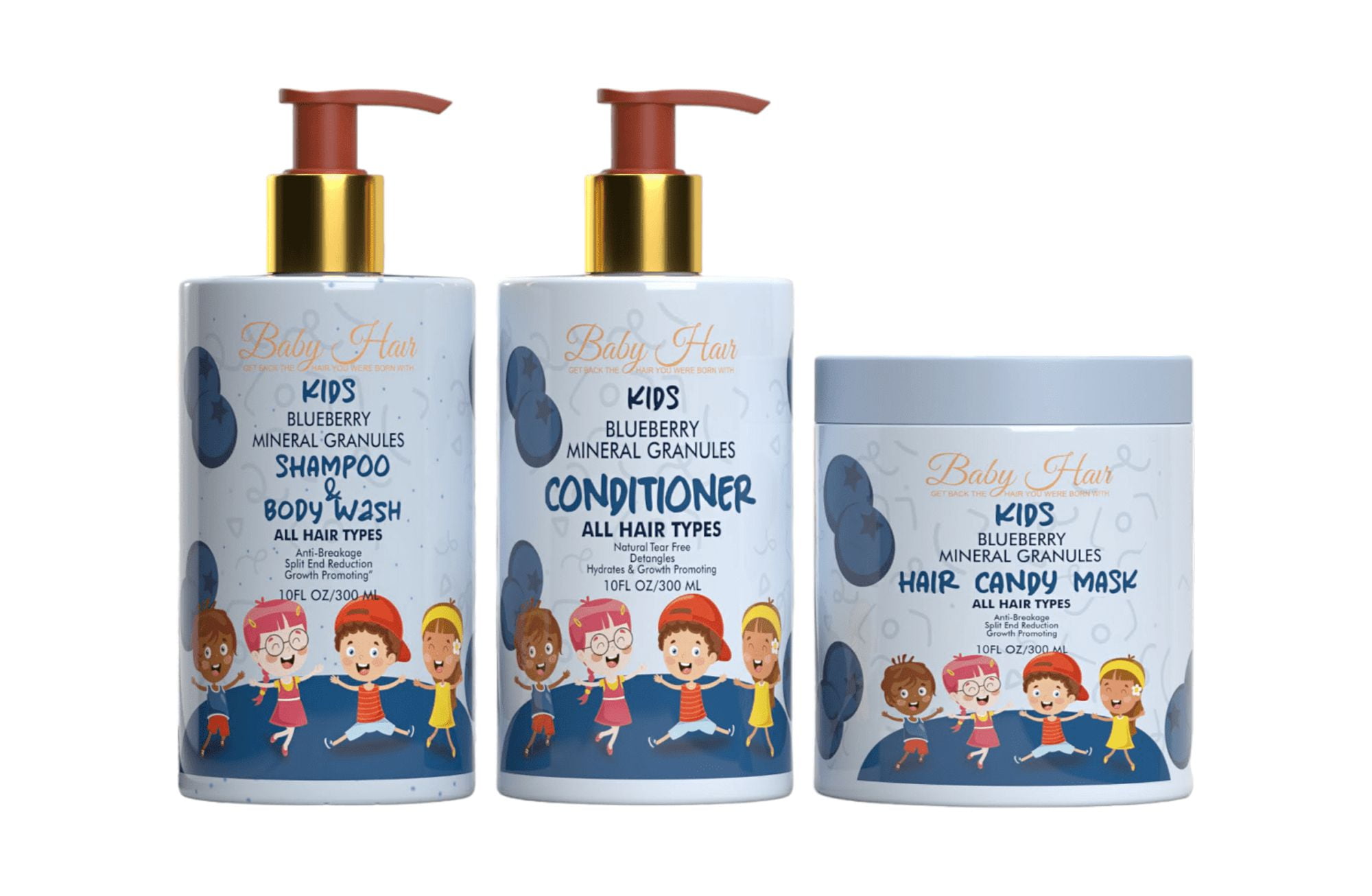 BABY HAIR Kids: Blueberry Delight Shampoo, Conditioner, and Hair Mask Set - Gentle, Vegan, and Tear-Free Hair Care for Kids