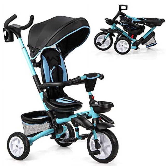 BABY JOY Tricycle, 7 in 1 Folding Toddler Bike w/Removable Push Handle