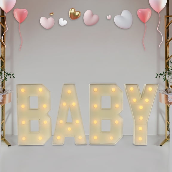 "BABY" Letter Light, LED Decorative Light for Baby Showers, Birthdays, and Nursery, Battery-Powered, Freestanding or Wall-Mounted, Warm White Glow