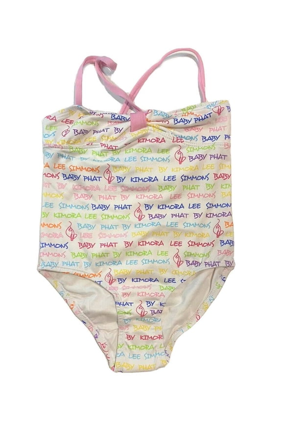 GIRLS SWIMSUIT - WHITE LOGOS SZ 5 6 - ONE PIECE
