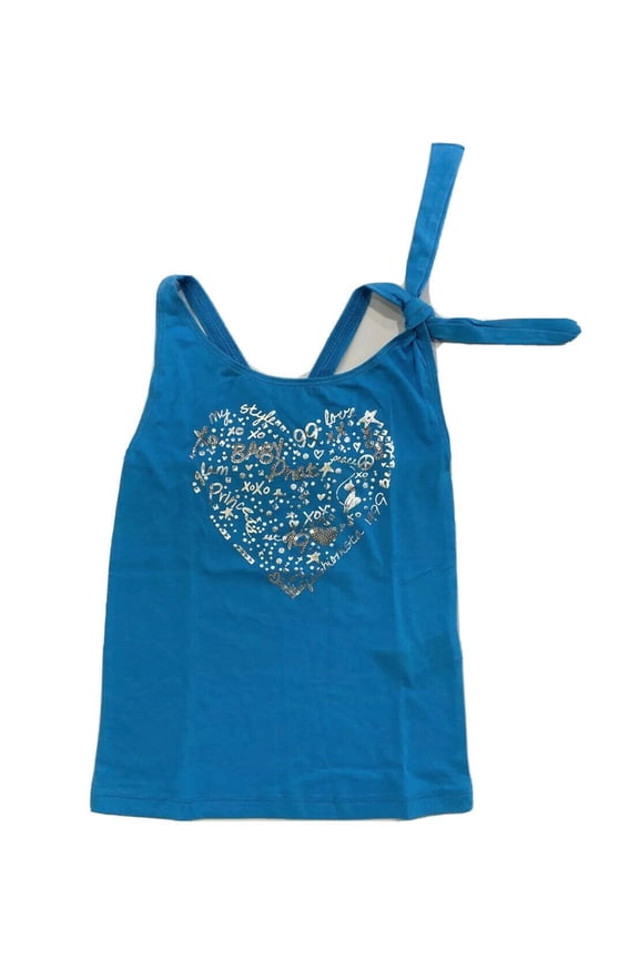GIRLS TOP - SILVER HEART SZ 6X BLUE - TANK SHIRT SLEEVELESS PRINTED