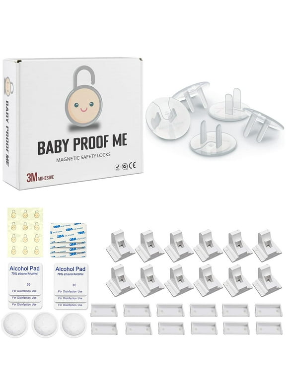 BABY PROOF ME 24 Pack Outlet Covers BUNDLE with Magnetic Cabinet Locks for Child Safety (12 Locks and 3 Keys), Easy Installation Baby Safety
