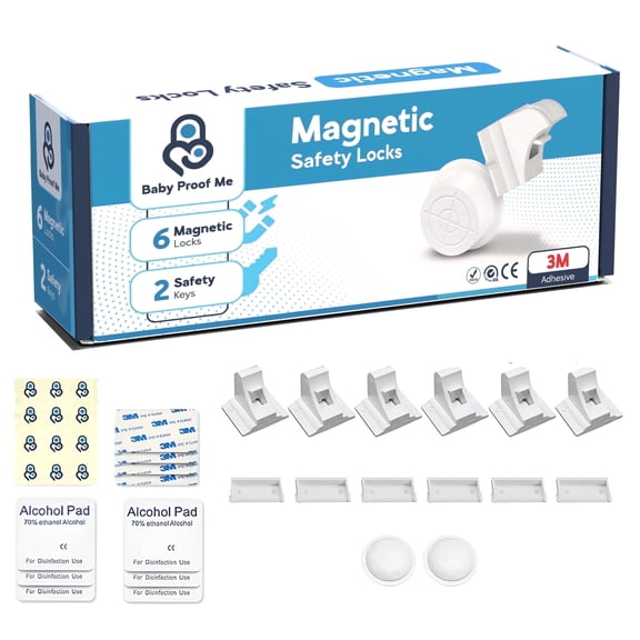 Baby Proof Me Magnetic Child Safety Locks with Keys, Cabinet Locks for Baby Proofing, White, 8 Piece Set