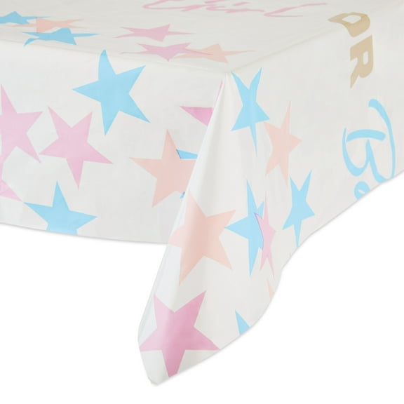 Rectangular 54" x 108" Pink/Blue Stars Plastic Table Cover, by Way To Celebrate