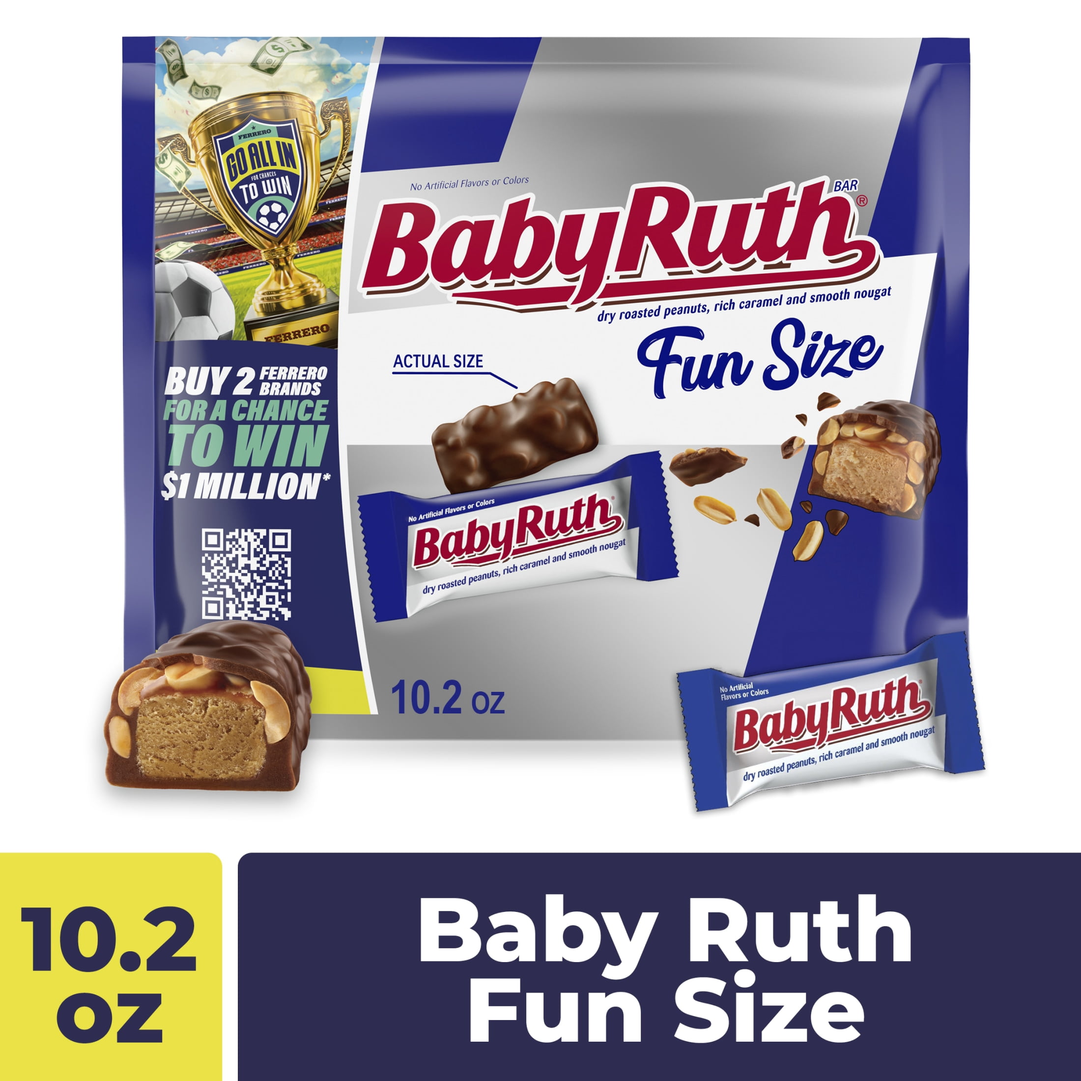 Baby Ruth Candy Bar with Chocolatey Caramel, Peanuts, and Nougat, Single Fun Size Candy Bar, 10.2 oz, Bag