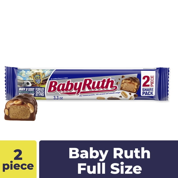 Baby Ruth Candy Bar with Chocolatey Caramel, Peanuts, and Nougat, 2 Piece Share Pack, 3.3 oz