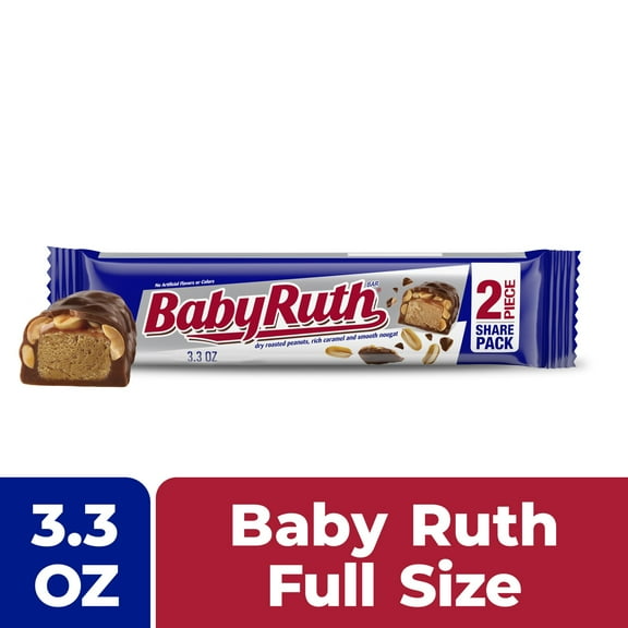 Baby Ruth Candy Bar with Chocolatey Caramel, Peanuts, and Nougat, 2 Piece Share Pack, 3.3 oz