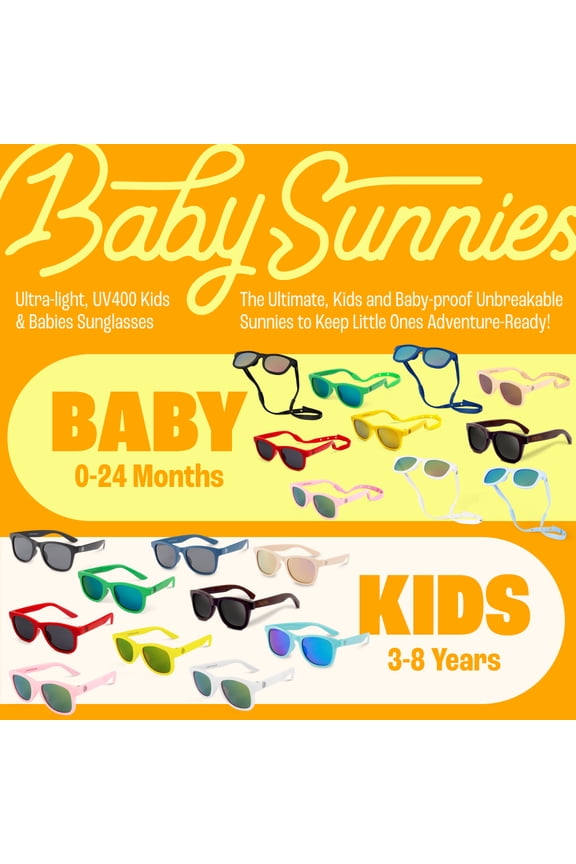 Polarized Baby Sunglasses with Strap - 2 Pairs, Peach & Black - Unbreakable Flexible Infant Sunglasses - Toddlers & Newborns 0-24 Months - Baby Beach Essentials - Infant Travel Essential